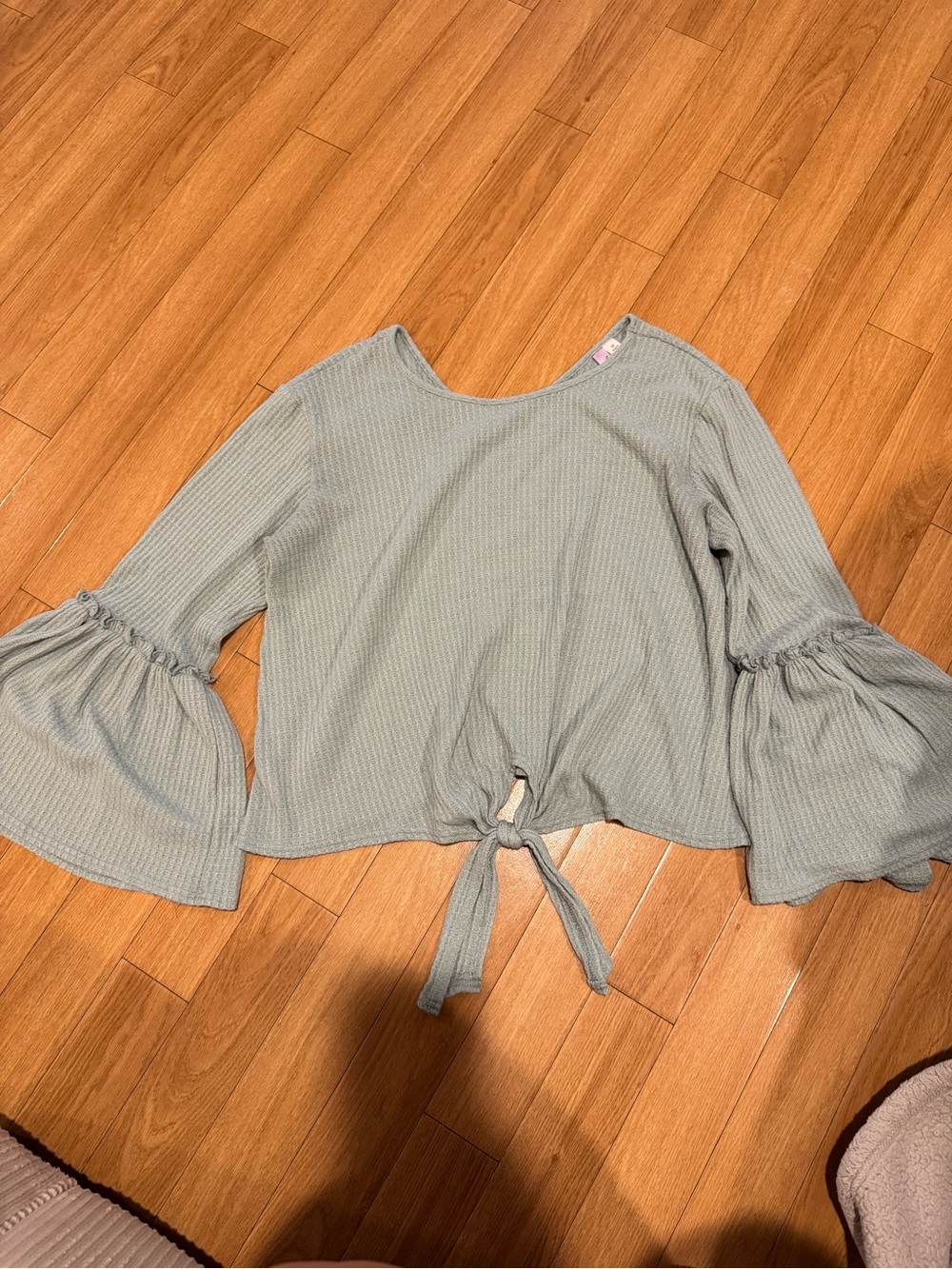 Light Green Bell-Sleeve Tie-Front Women's Top